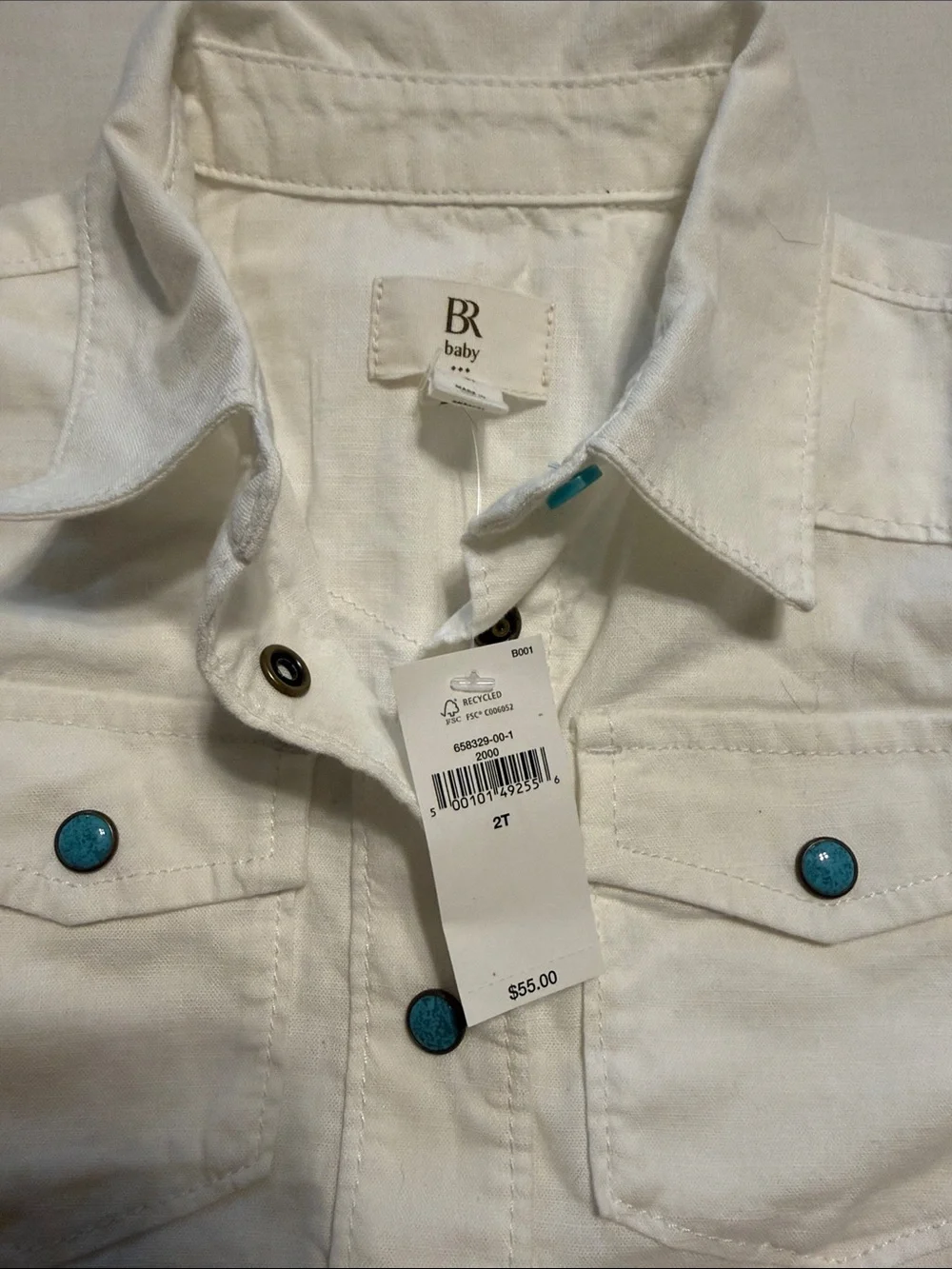 Banana Republic White western shirt with Turquoise Buttons